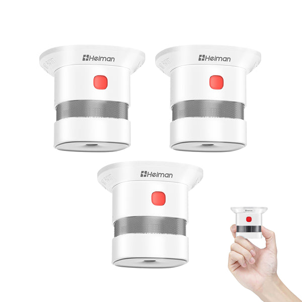 Heiman 1SA Mini Rauchmelder 3er Set, Rauchmelder 10 Jahre Batterie, EN14604, RoHS, CE, UKCA, DBI Zertifiziert, 85 dB Alarm, Feuermelder, Rauchwarnmelder mit fotoelektrischem Sensor